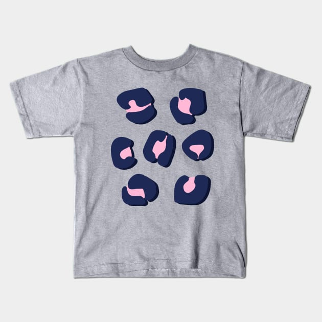 Large, Navy Blue and Pink, Leopard Spots Pack on Grey Kids T-Shirt by OneThreeSix